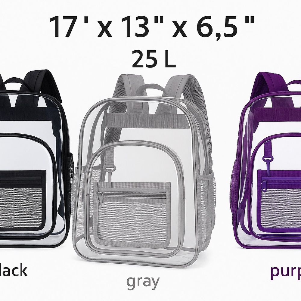 New no tags, Transparent Backpacks - Black, Gray, Purple available.